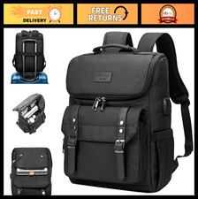 Vintage Travel Laptop Backpack with USB Charging Port for 15.6" Laptops - Black