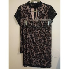VTG Black Lace Skirt Set with Nude Lining - Elegant Women's Two-Piece Sz XL