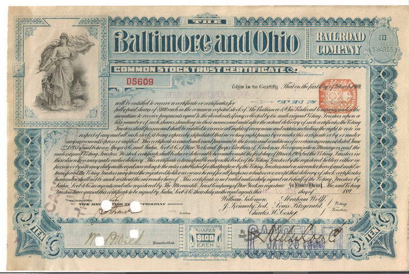 #819 1899 Cat Value$15 Topless Liberty Baltimore/ Ohio Oppenheimer-Owned UKStamp