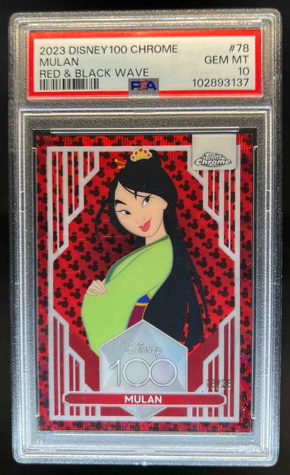 2023 Topps Chrome Disney 100 Mulan Red and Black Wave Refractor #18/28 PSA 10