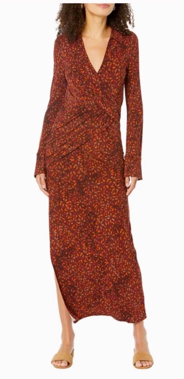 Free People Shayla Wrap Midi Dress Floral Print Long Sleeve Wrap Dress Size S