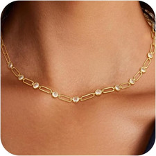 Cubic Zirconia Necklace, Dainty 14K Gold Plated Diamond Necklaces for Women Chok