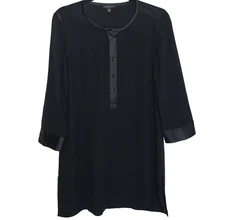 Eileen Fisher Petite Black Silk Tunic Shirt Dress Size Medium Petite