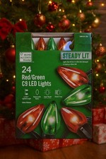 Home Accents Christmas 24 Red Green C9 LED Lights Steady Lit 2X Super Bright