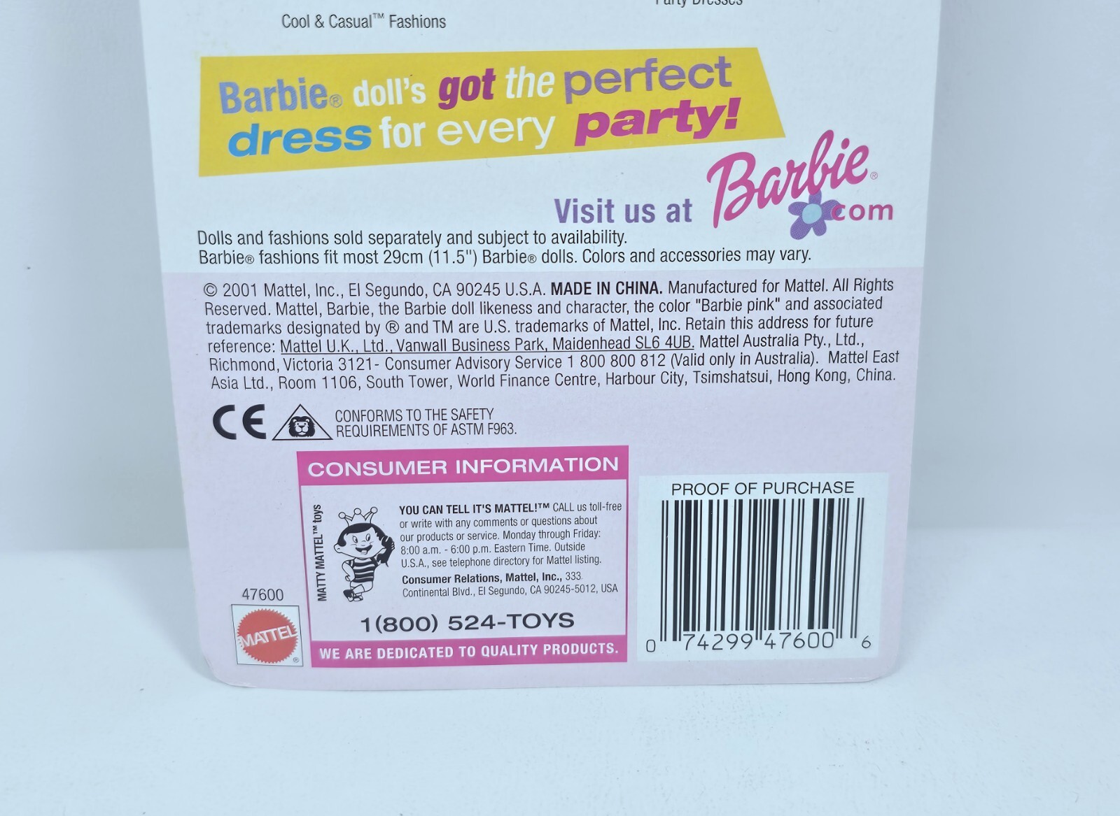 Barbie Purple Party Dress Fashion Outfit By Mattel - 2001