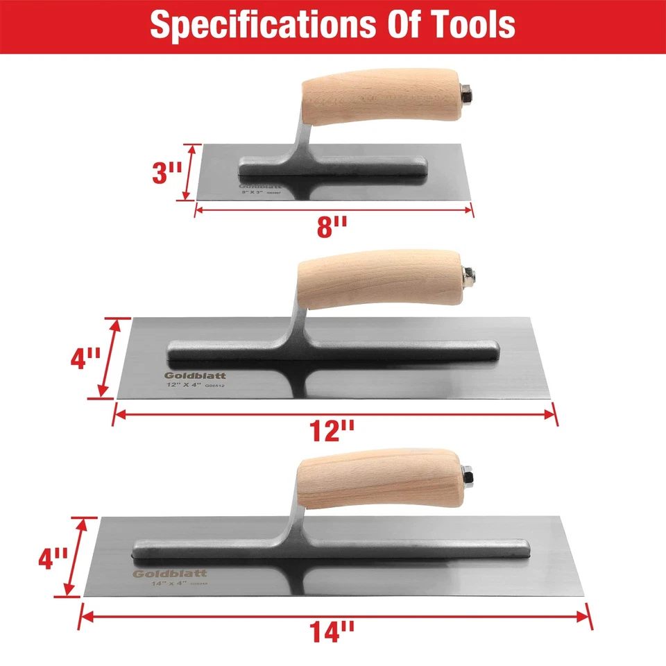 Goldblatt 3-Pieces Drywall Trowel Masonry Trowel Sets 14''x4'' 12''x 4'' 8''x 3" - Image 2 of 4