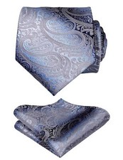 Paisley Men's Tie and Pocket Square Sets 59" Length x 3.5" Width Gray