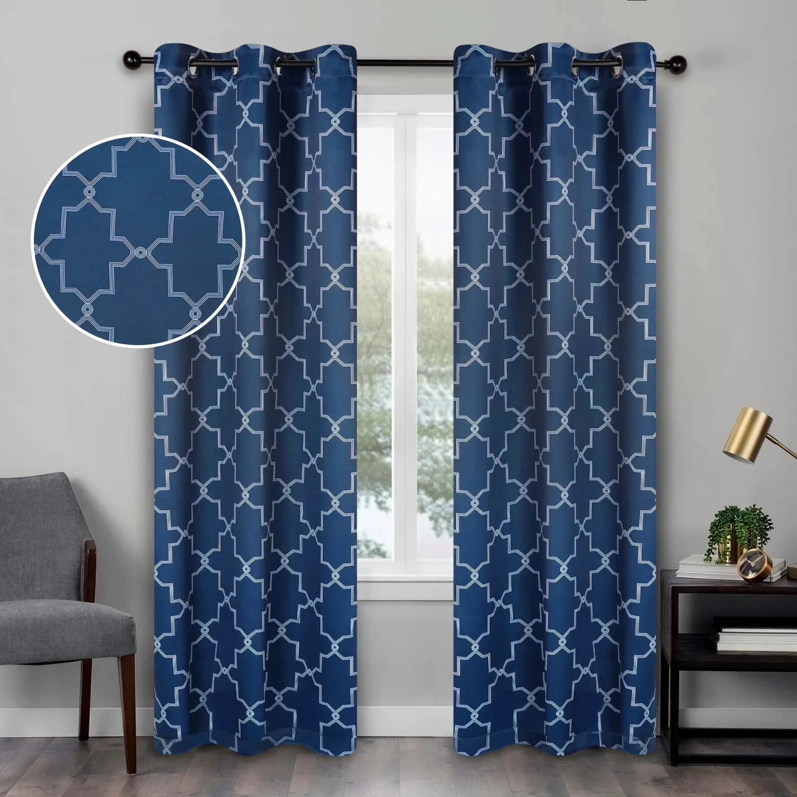 Imperial Trellis Blackout Curtain Set of 2 Panels Navy By Superior 52" X 84"