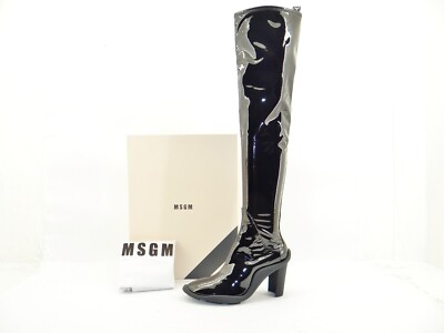 MSGM STIVALE DONNA Overknees Boots Stiefel Damenstiefel Lack Schwarz PU Gr.39
