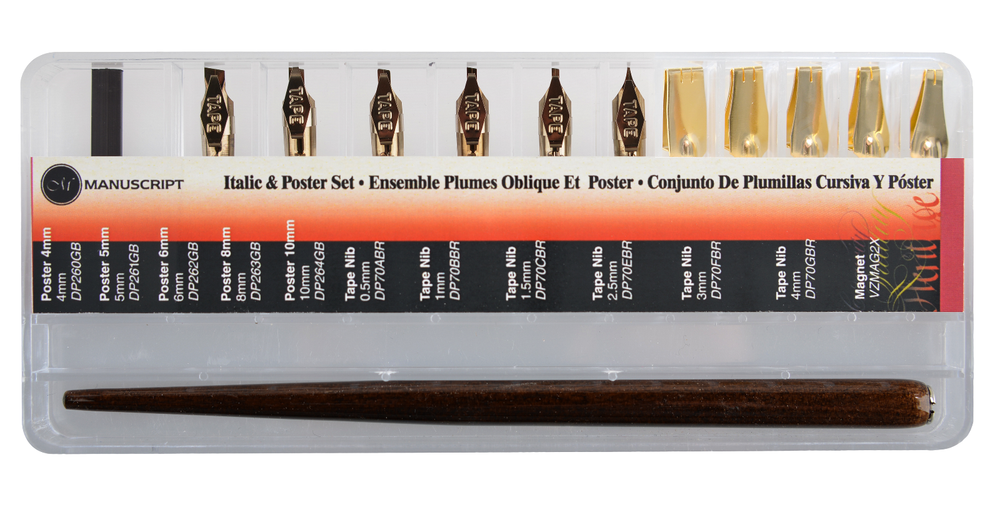 Manuscript Italic & Poster Set Dip Pen Holder 11 Calligraphy Nibs & Storage Box