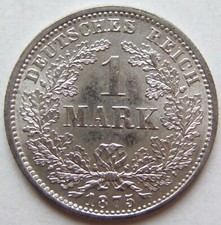 1 Mark 1875 F Kaiserreich Silberm&uuml;nze J&auml;ger 9 Stuttgart fast Stempelglanz f.st