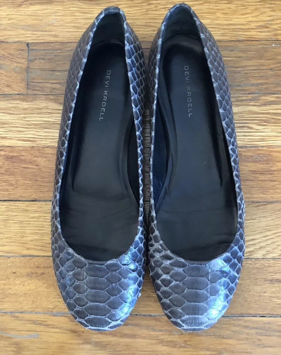 Devi Kroell Gray Python Round Toe Flats - Size 40 - image 2
