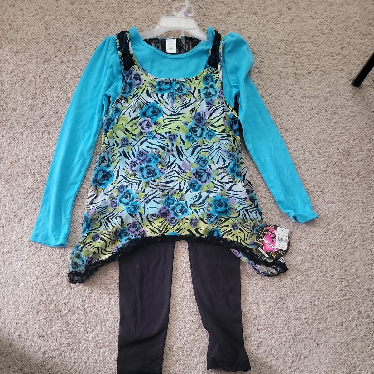 blue dress black leggings Girls Pogo Club 3pc Set & w/Leggings & Undershirt Size XL 14-16 Color and Size:Bone / 11B