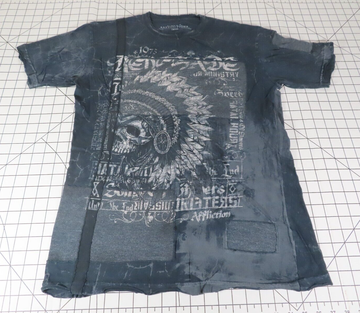 Affliction Mens Size L Black Gray T Shirt Renegade Motor Indian - Main Image