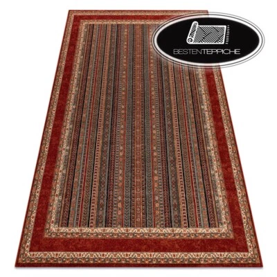 Tapis Naturel Laine Moderne Oriental KASHQAI Lignes Vert Rouge Rectangle - Photo 1/4