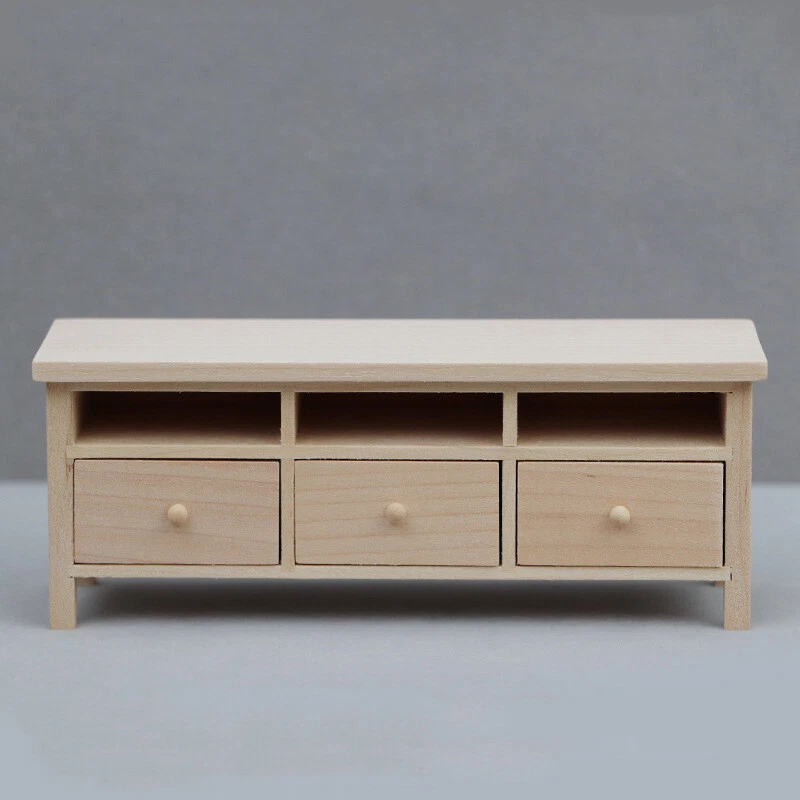 Miniatura de madera lisa para casa de muñecas escala 1:12 hágalo usted mismo gabinete de TV accesorio de sala de estar Foto 4 de 4
