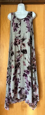 WOMEN'S SIMPLY VERA WANG GRAY PURPLE FLORAL SHIFT MAXI TANK DRESS 0X / XL / XXL