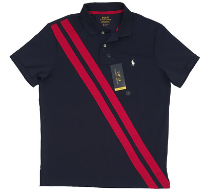 Polo RalphLauren| (PC1269-433) NEW Ralph Lauren Performance Polo Shirt Navy Red Sash