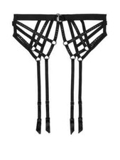  60 VICTORIA'S SECRET EMBELLISHED SWAROVSKI CRYSTALS GARTER BELT BLACK XS/S NWT