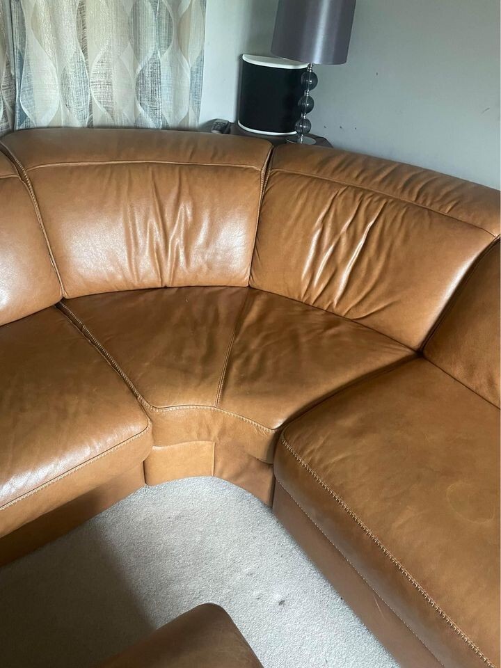 Tan Distressed Leather Corner Sofa Recline eBay