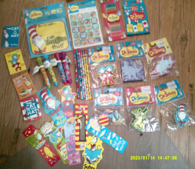 HUGE NEW LOT of 35 DR. SEUSS school items sharpeners stickers pens pencil grips