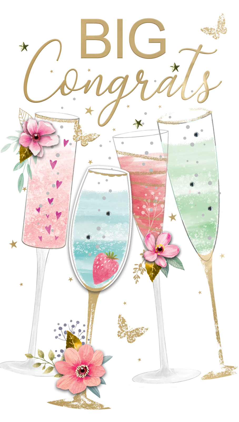 Big Congrats Celebrate Congratulations Card Embellished Champagne Greeting Card