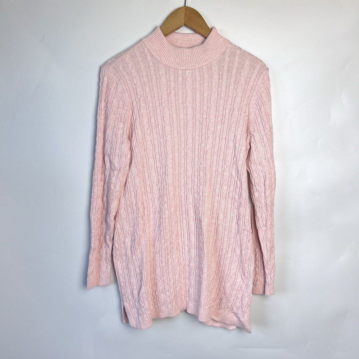 Lands End Cable Knit Jumper Sweater Pink Cotton Womens Medium - Main Image