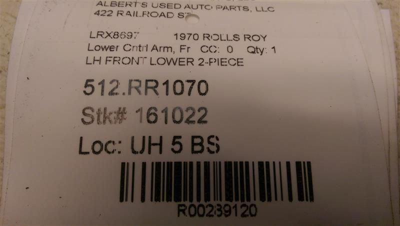 Drivers Left Front 2 Piece Lower Control Arm for 1970 Rolls Royce