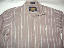 Ralph Lauren Chaps Men’s 16 32-33 Burgundy Stripe Cotton Button Up Shirt USA