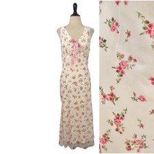 Y2K Mesh Babydoll Floral Slip DRESS Large Pink Cream Coquette Bow Fairy Dainty