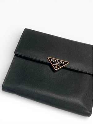 Prada Geldbörse Portemonnaie Wallet Vintage Schwarz Nylon Saffiano Leder Unisex