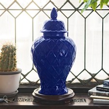 20 Diamond Pattern Deep Blue Temple Jar