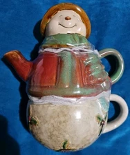 Target Tea for One 3 Piece Set Snowman Stoneware Mug Teapot & Lid Multicolor