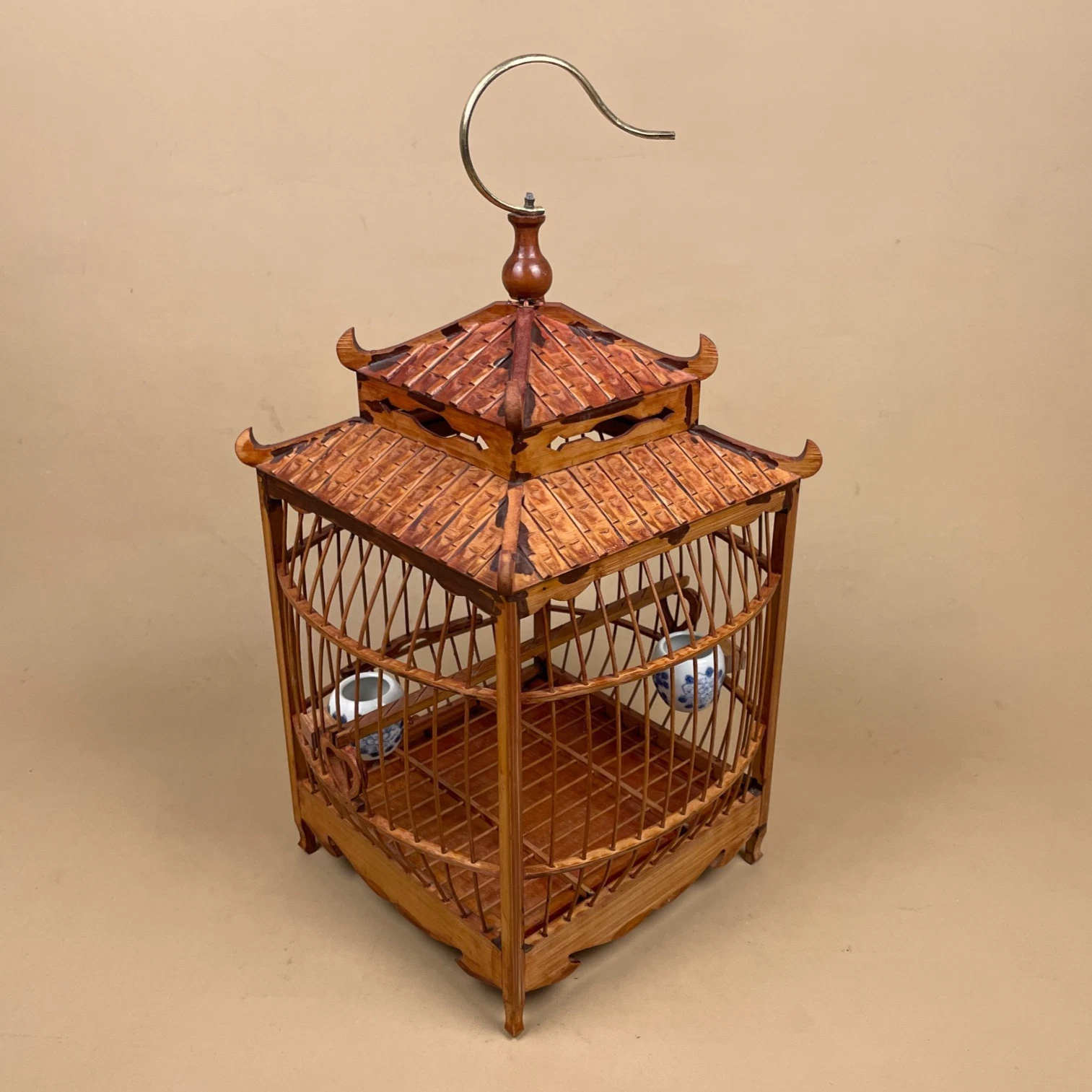 Wooden Decorative Oriental Bird Cage Wood House Japan Birdcage Vintage Ceramic
