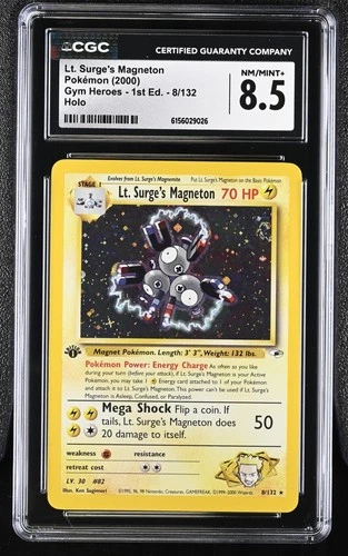 2000 Pokemon Gym Heroes Lt. Surge's Magneton 1st Edition Holo Rare #8 CGC 8.5