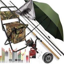 11ft Match Fishing Rod Reel Tackle Net Chair & Brolly Combo ? Coarse River Lake