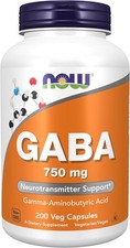 Now Foods GABA Gamma-Aminobutyric Acid 750mg 200 Veg Caps - 07/29
