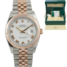 2019 Rolex DateJust 126231 36mm White Roman 18k Rose Gold & Steel BOX + PAPERS