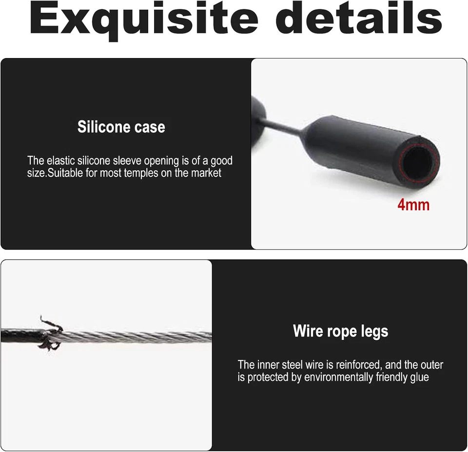 Sport Brillenband Silikon Verstellbar Schwarz Brillenkette Universal für Herren - Bild 3 von 4