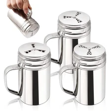 3Pcs Large Salt and Pepper Shakers with Handle, Kitchen Stainless Steel Salt ...
