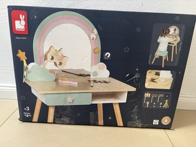 Janod Kinder Schminktisch Holz mit Spiegel, 1 Schublade, Einhorn, 58x29cm B-Ware