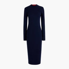 NWT J.Crew Long Sleeve Ribbed Knit Midi in Navy Blue Stretch Dress S