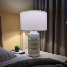 25.5" Modern Ceramic Table Lamp White Fabric Shade Bedside Nightstand Lamp LED