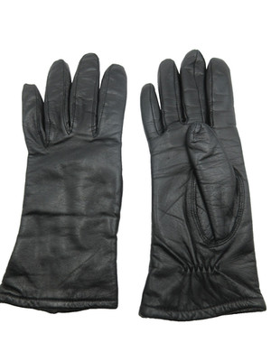 Sz S/M Genuine Leather Gloves Classic Black Poly Lined Women's EXCELLENT