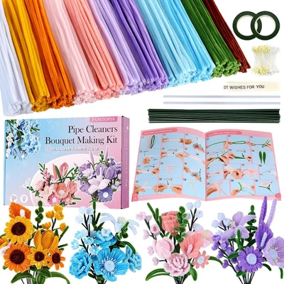 Pfeifenreiniger Blumenset, 540 Teile Pfeifenreiniger Basteln mit 15 Designs Leitbuch - Bild 1 von 4