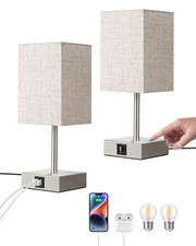EDISHINE Bedside Lamps Set of 2,3 Way Dimmable Table Lamps,Beige Linen Lampshade