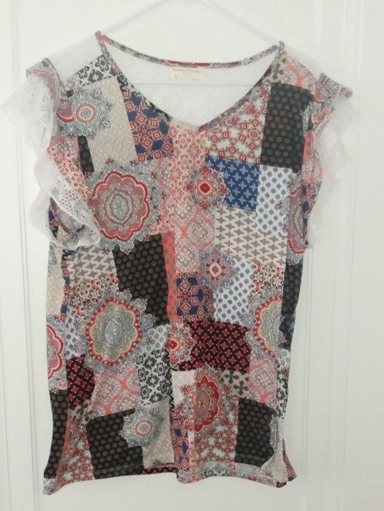 Printed Patchwork Cap-Sleeve Top - Multicolor women XL 