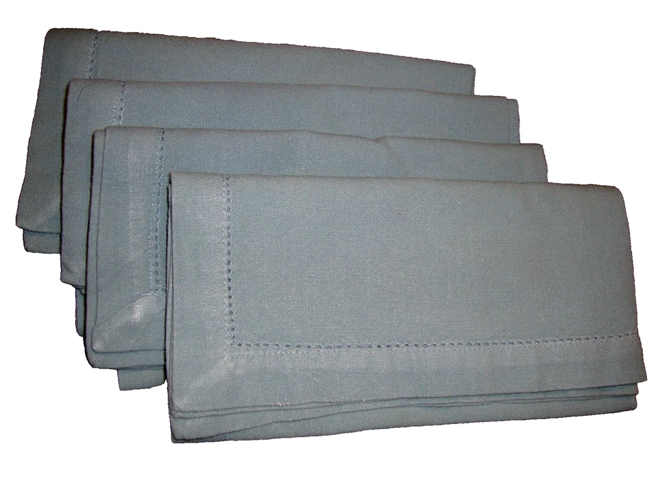VINTAGE Lot 4) Baby Blue Solid Fabric Napkins Table Linens 20" Square        C10 - Image 3 of 4