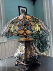 Vintage Tiffany Style Stained Glass Lamp with Illuminated Base