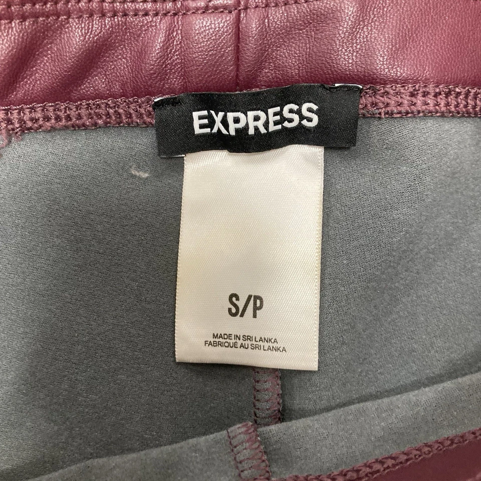 EXPRESS Faux Leather Leggings Women’s Size S/P Burgundy Maroon Fleece Lined - Image 2 of 4